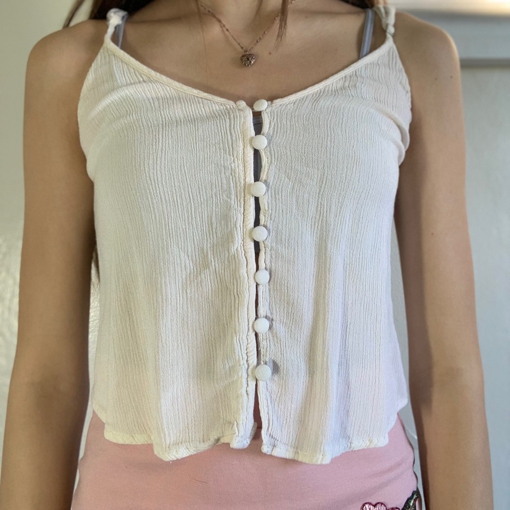 Forever 21 Light Beige Camisole Button Up Crop Top